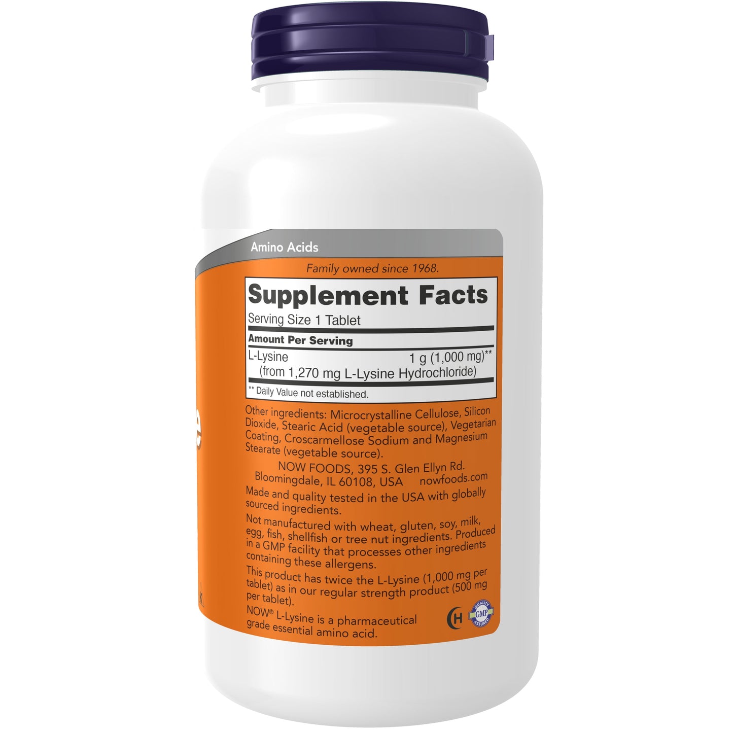 Supplements, L-Lysine (L-Lysine Hydrochloride) 1,000 Mg, Double Strength, Amino Acid, 250 Tablets