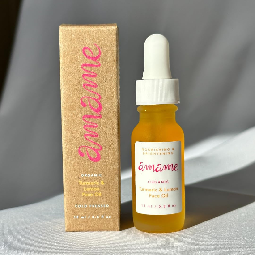 USDA Organic Certified Turmeric + Lemon Face Oil | Glowing + Nourishing Facial Oil for Women + Men with Organic Rosehip Oil + Jojoba Oil | 0.5Oz