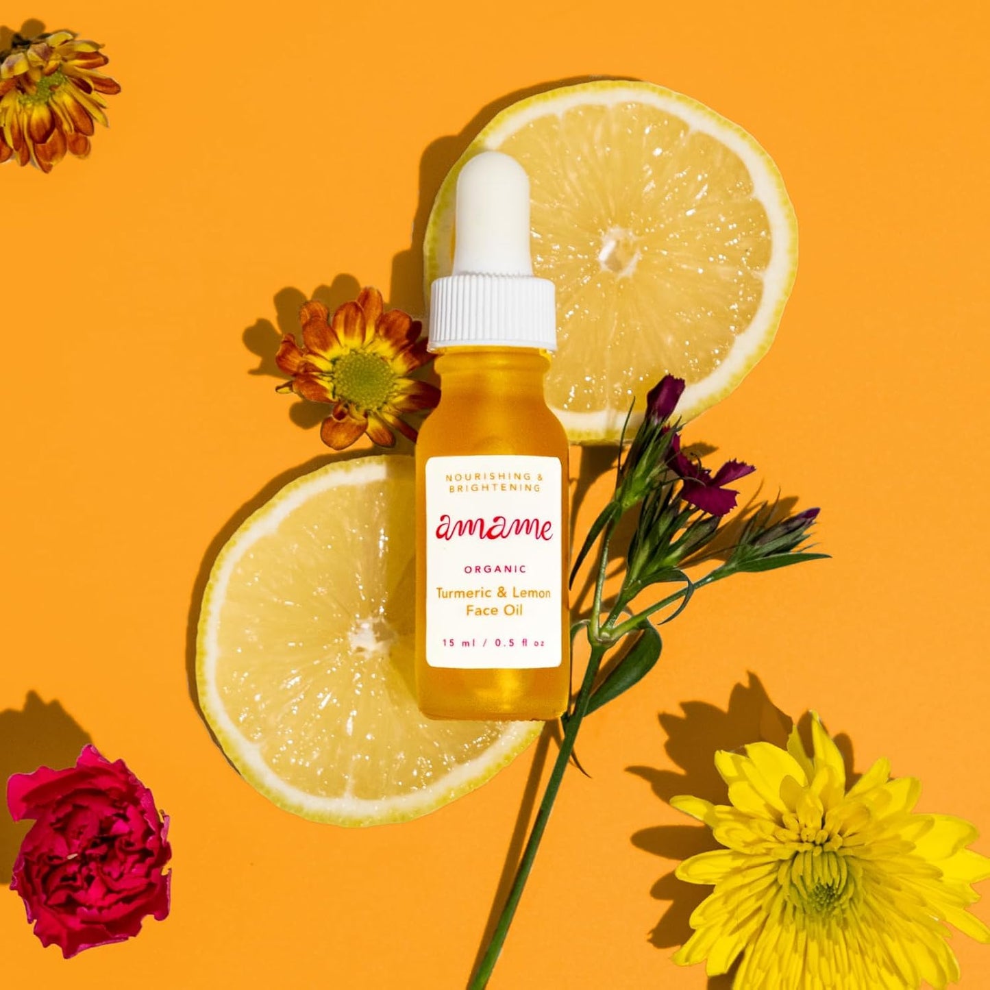 USDA Organic Certified Turmeric + Lemon Face Oil | Glowing + Nourishing Facial Oil for Women + Men with Organic Rosehip Oil + Jojoba Oil | 0.5Oz