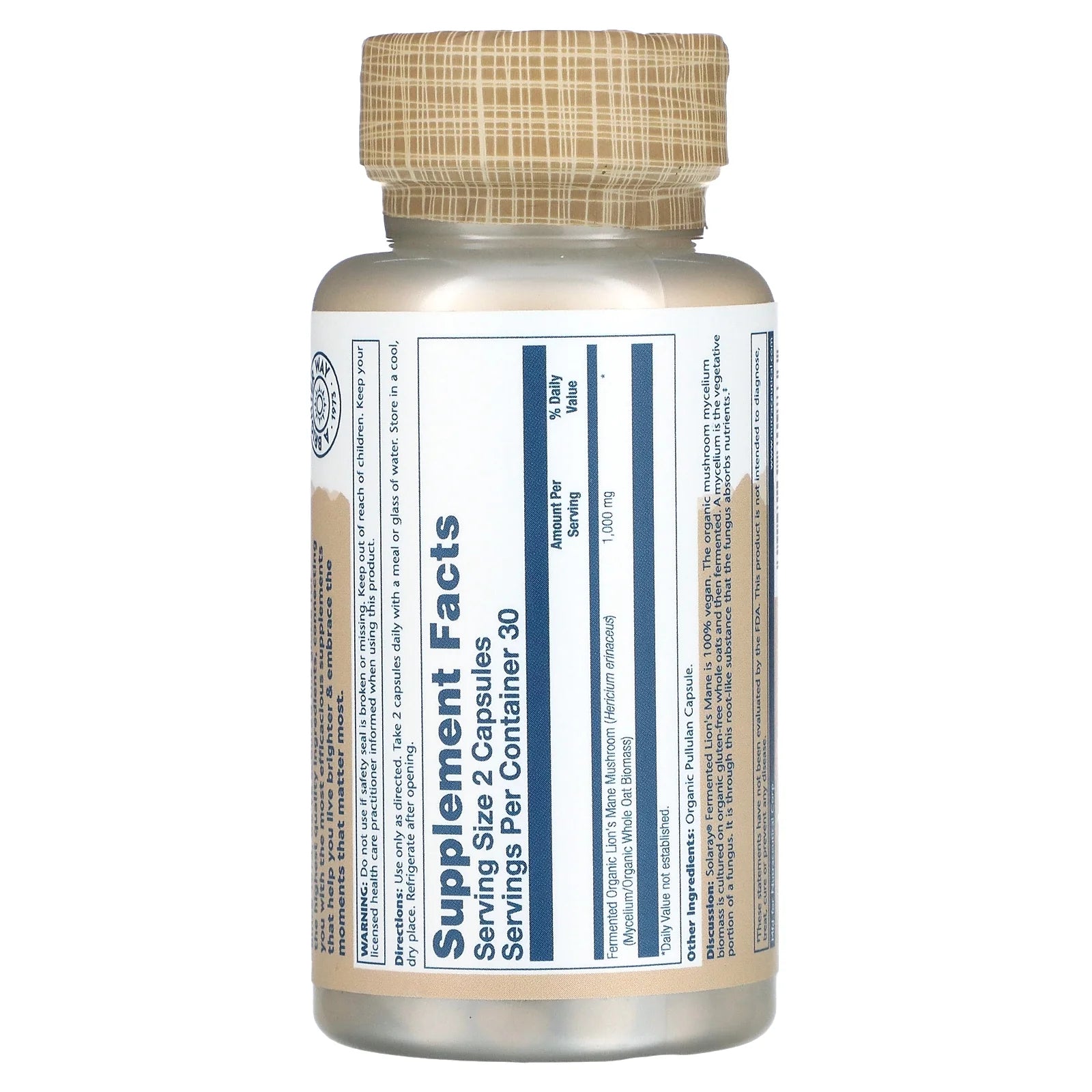Fermented Lionâ€™S Mane Mushroom | Healthy Brain Function, Mental Focus & Immune Support | 60 Vegcaps, 30 Serv