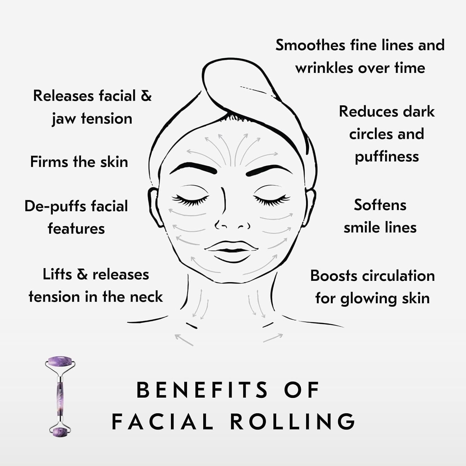 De-Puffing Amethyst Face Roller Massager, a Daily Skin Care Ritual, an Act of Self Care, Facial Roller Massager to De-Puff, Soothe and Calm Irritated and Sensitive Skin